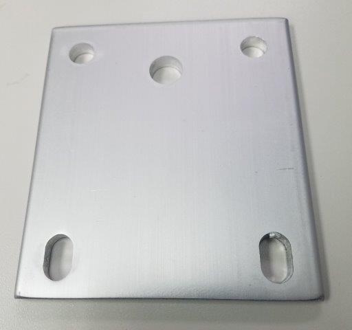 1/4 X 4 X 4 1/2" OUTSIDE CENTER SUBRAIL REINFORCING PLATE W/CLUSTER OF THREE HOLES (ANODIZED)