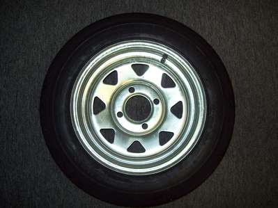 SPARE 4.80 X 12" CLR TIRE ON 4-HOLE GALVANIZED WHEEL